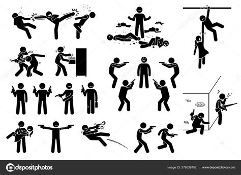 Movie Action Hero Fight Scene Vector Clipart Man Fighting Many Stock Vector by ©leremy 376539752