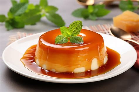 Premium AI Image | Caramel flan with caramel sauce tasty dessert background