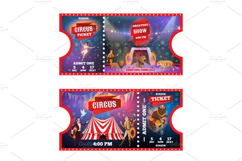 Circus tickets with animals | Custom-Designed Illustrations ~ Creative Market