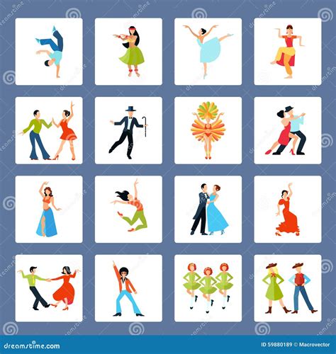 Various Dance Styles Flat Icons Cartoon Vector | CartoonDealer.com #59880189