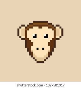 8 Bit Monkey Head Pixel Art: vector de stock (libre de regalías ...