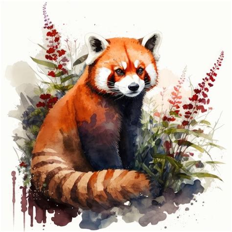 Premium AI Image | Watercolor Red Panda Creative Illustration Digital Art