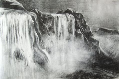 waterfalls | Landscape pencil drawings, Pencil drawings of flowers, Waterfall