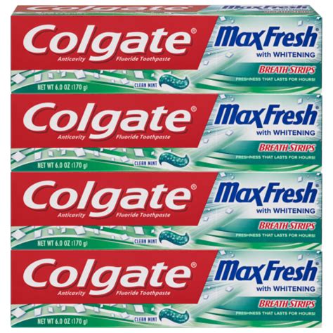 Colgate Max Fresh Clean Mint with Whitening Breath Strips Toothpaste 4 Count, 4 ct / 6 oz - Pick ...