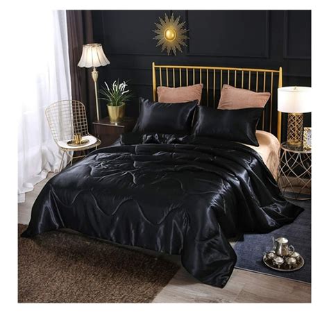 no brand | Bedding | Luxury Silky Satin Comforter Set Queen Black ...