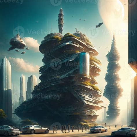 concept art future city building tower at outer space, generative art ...