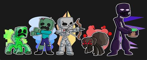 I drew the five classic mobs of Minecraft in a cartoon style : r/Minecraft