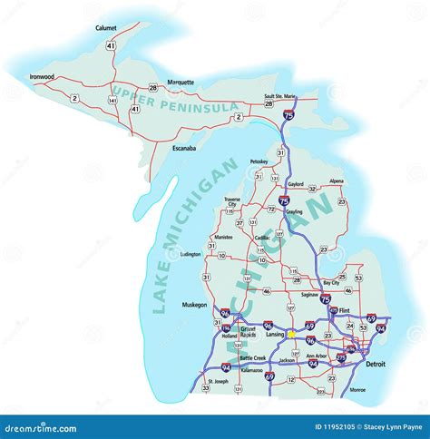 Michigan State Interstate Map Stock Vector - Image: 11952105