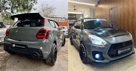 This modified Maruti Suzuki Swift hatchback with Sport GT body Kit and Nardo Grey wrap looks hot!