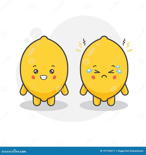 Cute Lemon Characters Happy and Sad Expression Stock Vector - Illustration of cute, drawing ...