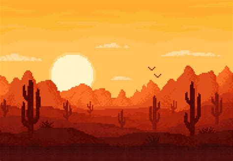 8bit pixel desert landscape, arcade game level 12683010 Vector Art at Vecteezy