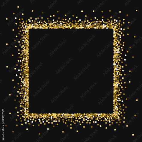 Gold glitter. Square abstract border with gold glitter on black ...