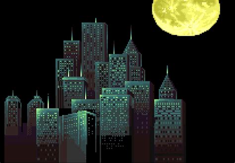 pixels, Pixel art, Cityscape, Building, Skyscraper, Moon, Black ...