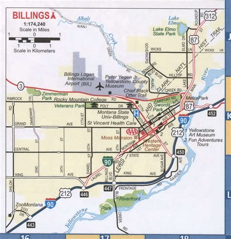 Billings MT roads map, free printable map highway Billings city ...