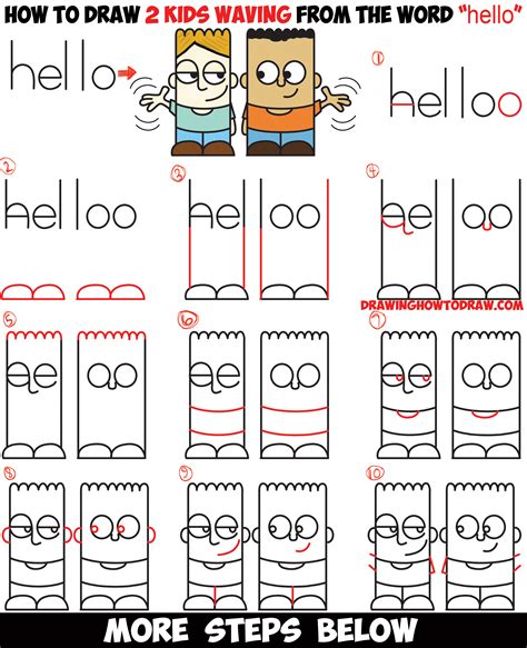 How to Draw 2 Cartoon Characters from the Word “hello” Easy Step by Step Word Toon Drawing ...