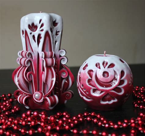 Red candle Unusual gift Candle carving Carved candles