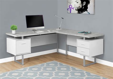 71" White & Cement Corner Desk with Drawers by Monarch - OfficeDesk.com