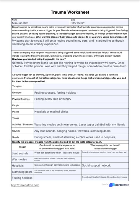 Trauma Worksheet & Example | Free PDF Download