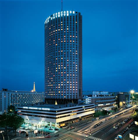 Blue colored capture of the Colossal Tower Hotel Concorde La Fayette ...