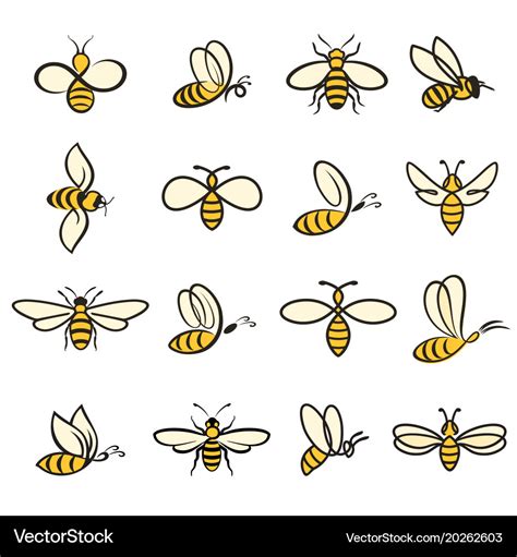 Bee icons colour Royalty Free Vector Image - VectorStock