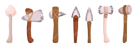 Premium Vector | Set of essential stone age hunting tools for early humans to hunt animals for ...