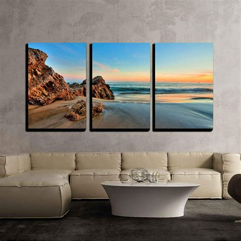 Wall26 3 Piece Canvas Wall Art - Sunset at California Beach - Modern Home Decor Stretched and ...