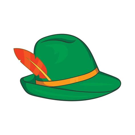 Green hat with a feather icon, cartoon style 14454711 Vector Art at Vecteezy