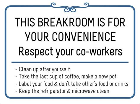 Breakroom Rules Plastic Sign | Break room, Office break room, Teachers lounge makeover