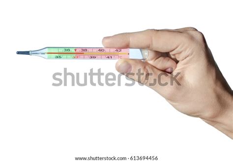 Thermometer Showing Temperature Sick Person Hand Stock Photo 613694456 ...