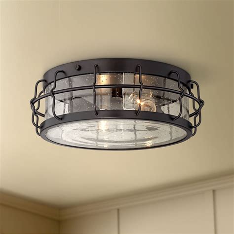 Possini Euro Design Industrial Ceiling Light Flush Mount Fixture Bronze ...