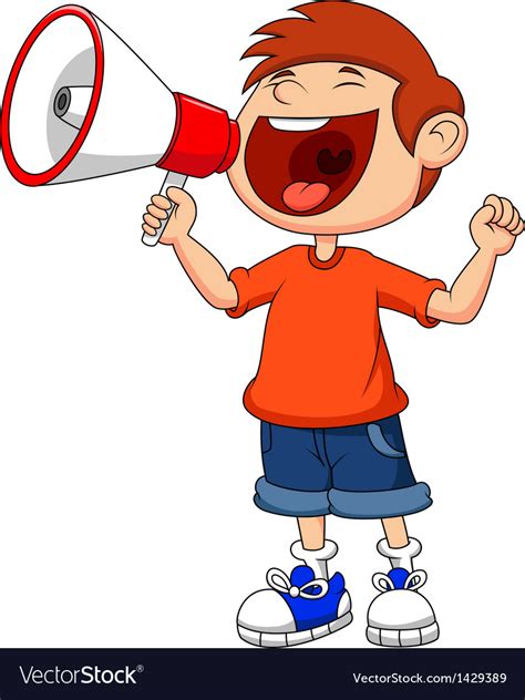 Cartoon boy yelling and shouting into a megaphone Vector Image