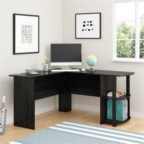 Ameriwood Home Dominic L Desk with Bookshelves, Black Oak - Walmart.com