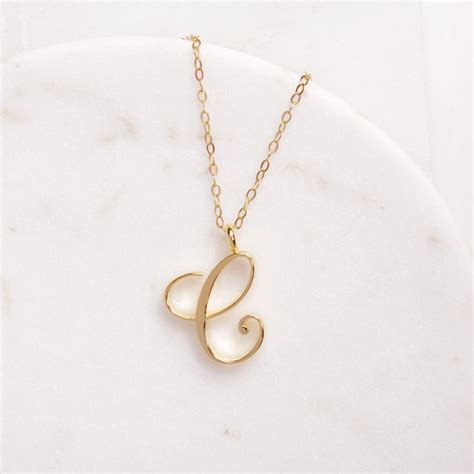 C Initial Necklace Cursive c Initial Gold Pendant Personalized ...