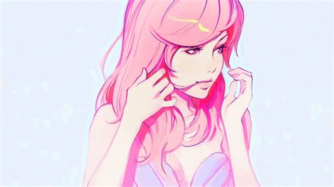 Pink haired female anime character, pink hair, Ilya Kuvshinov, pink eyes, simple background HD ...