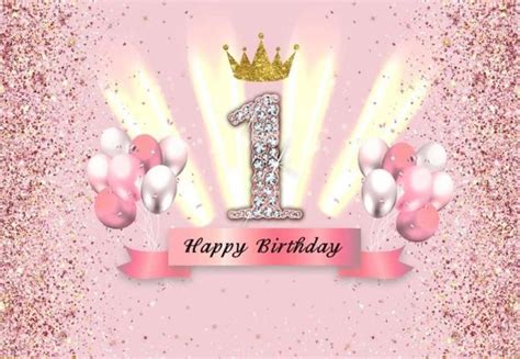 5x3ft Pink 1st Photography Backdrop Happy 1st Birthday Background 1th Backdrop Crown Baby Shower ...