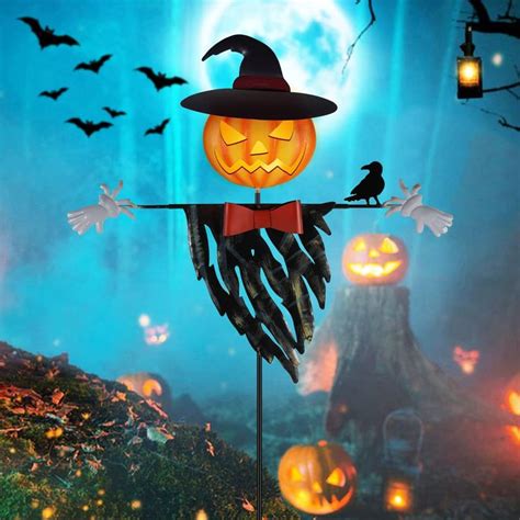 Solar Halloween Decoration Yard Stake, 47" Solar Lighted Metal Pumpkin ...