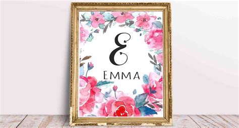 Nursery Floral Decor Emma Name Art Emma Name Sign Emma Nursery - Etsy