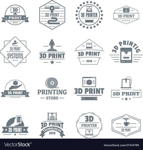 3d printing logo icons set simple style Royalty Free Vector