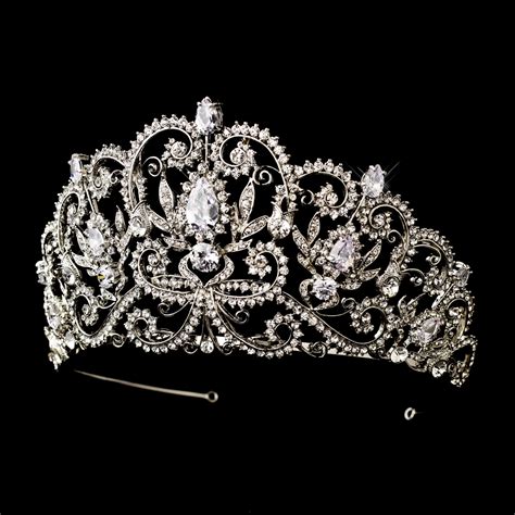 Antique Silver Crystal Royal Princess Tiara - Elegant Bridal Hair Accessories