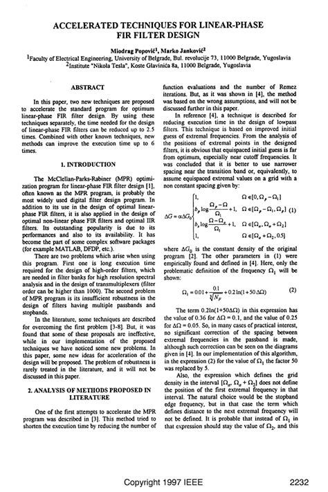 (PDF) Accelerated techniques for linear-phase FIR filter design