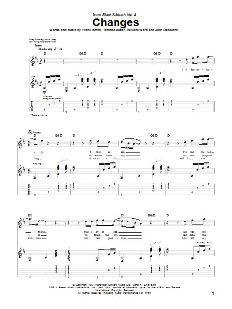 Black Sabbath "Changes" Sheet Music Notes | Download Printable PDF Score 159713