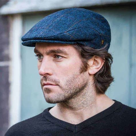 Irish Wool Hat for Men- Blue 100% Irish Tweed.