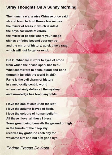 Stray Thoughts On A Sunny Morning - Stray Thoughts On A Sunny Morning Poem by Padma Devkota