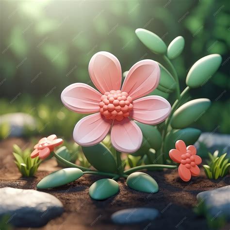 Premium AI Image | flower in garden 3D icons cartoon style glossy buttons for web interface ...