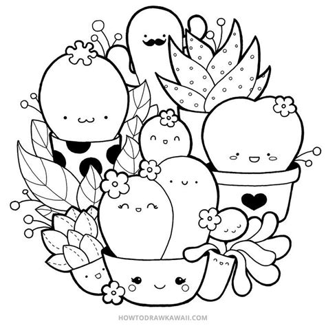 How to draw kawaii succulents, kawaii doodle, step-by-step course | Doodle art for beginners ...