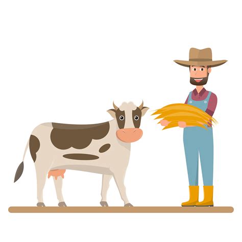 dairy farm, farmer give straw for milk cow 426521 Vector Art at Vecteezy