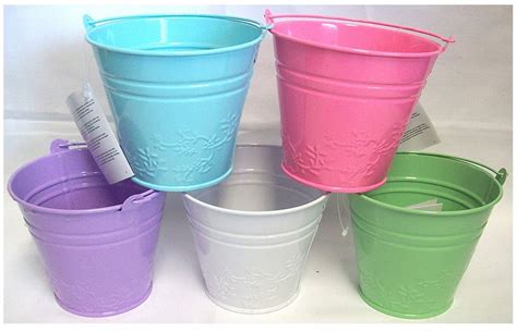 Set Of 5 Pastel Small Metal Bucket Flower Plant Pot Sweet Tin Wedding ...