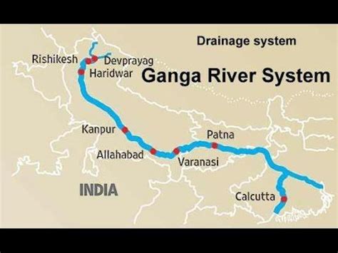 Ganga river map in hindi - Ganga river in India map (Southern Asia - Asia)