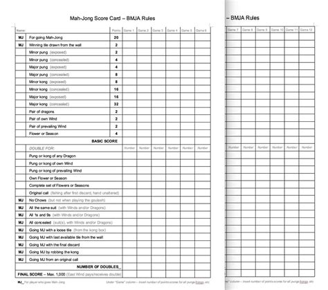 Mahjong Score Card PDF - Google Search