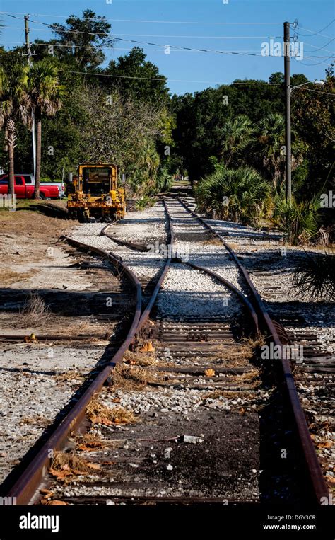 Old rusting abandoned railroad tracks line spur running through Mount ...